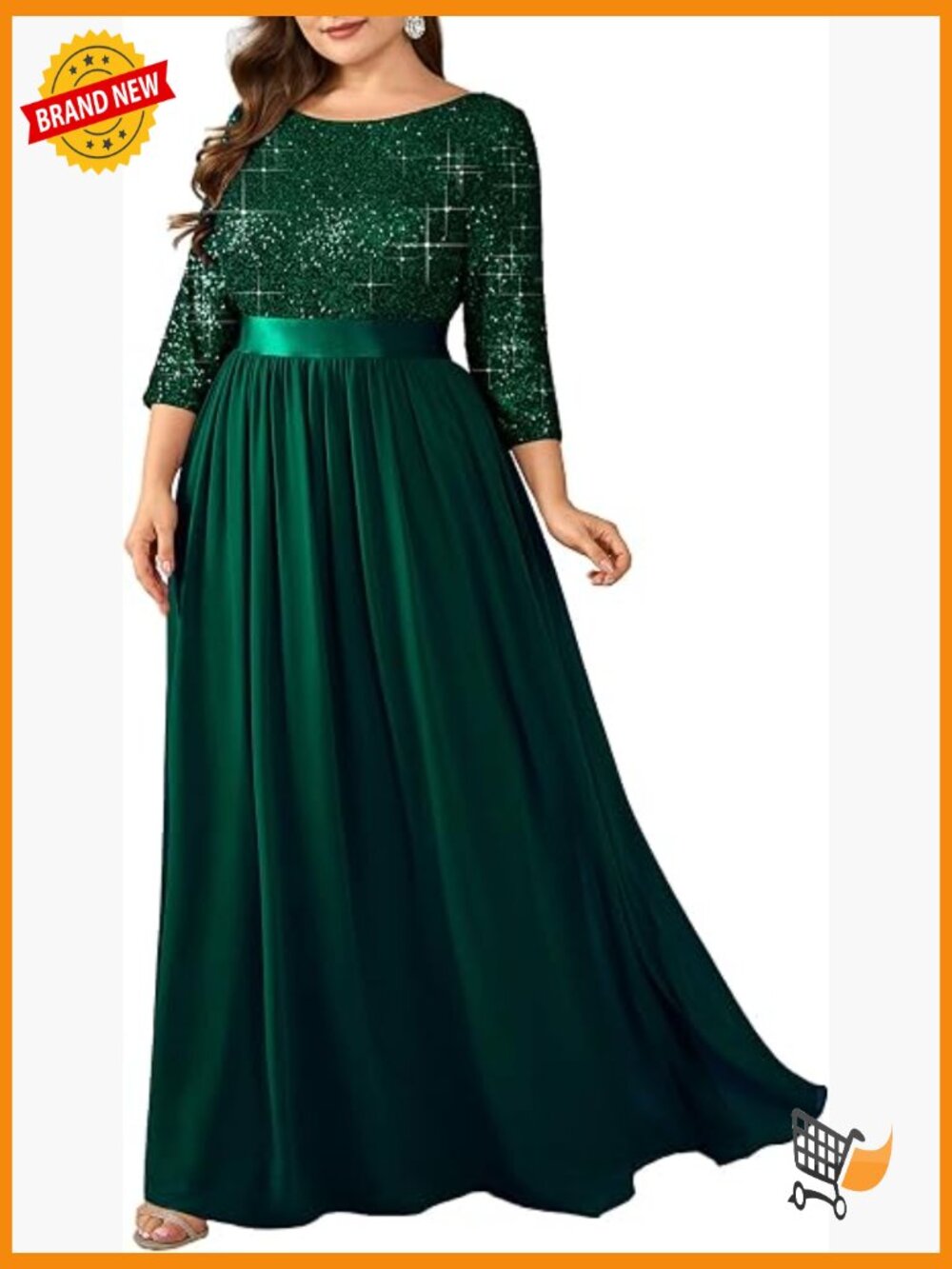 Plus Size Sequined Chiffon Maxi A-Line Formal Evening Dress, Mother of Bride